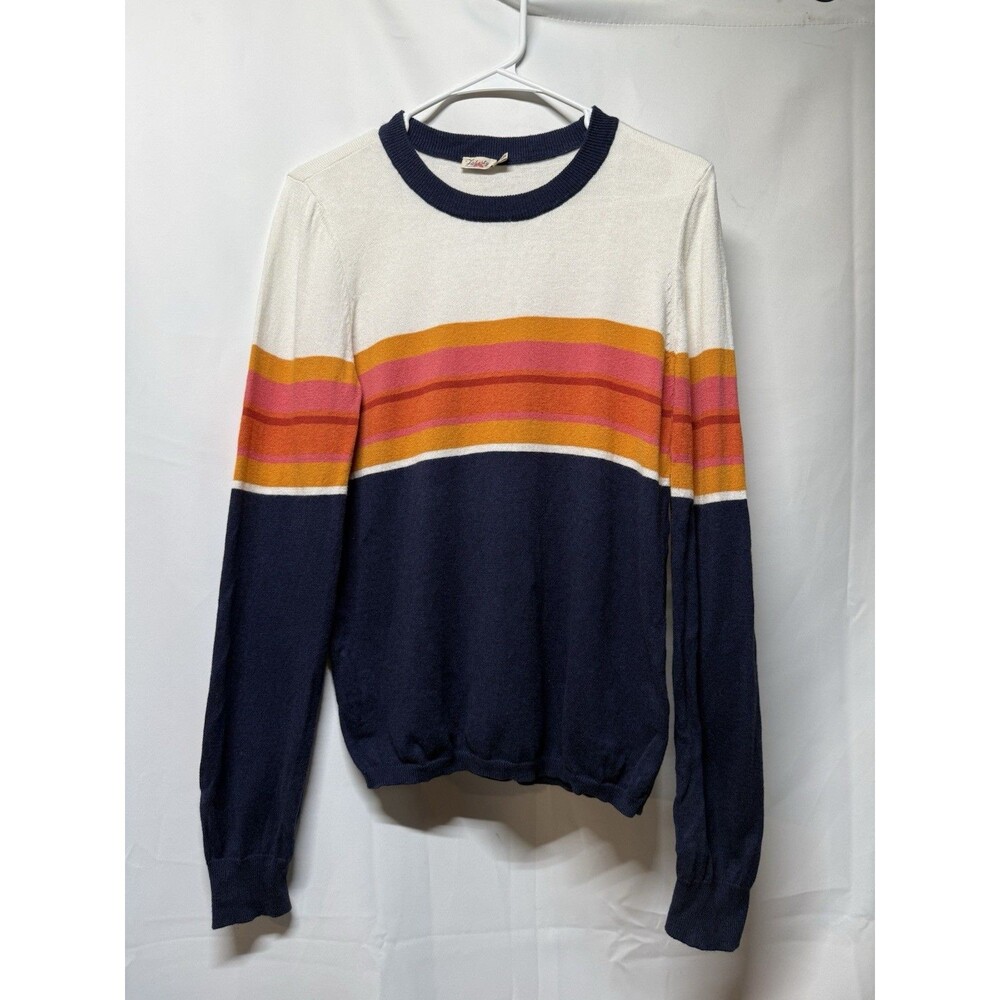 Faherty Horizon Surf Sweater Small Navy Retro Sunset Stripe Cotton Cashmere